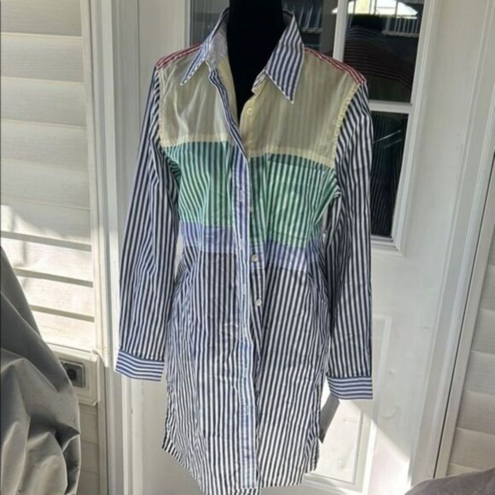 Jones New York tunic length Button Down Shirt with Asymmetrical Color E